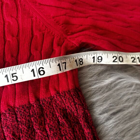 Karen Scott Sweater Sz L Pullover Red Black Stripe Cableknit Winter Fall Festive - Picture 6 of 8